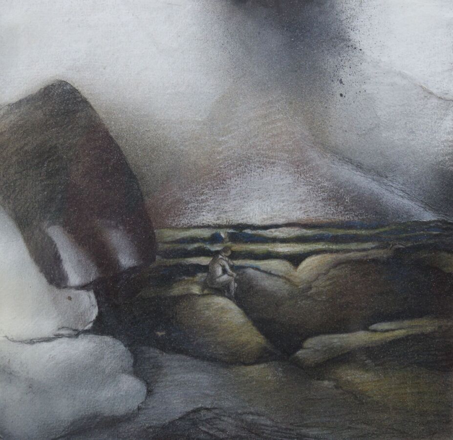 Null 阿克曼-保罗，1908-1981，《岩石边的沐浴者》，米色纸上的粉彩画（有折叠的痕迹），无签名，37x38.5厘米。