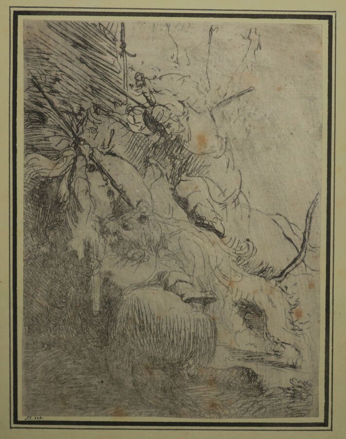 Null REMBRANDT H. Van Rijn (1606 1669) - "小狮子狩猎，有一只狮子" 约1629。原始蚀刻画。参考资料：Hind，第45&hellip;