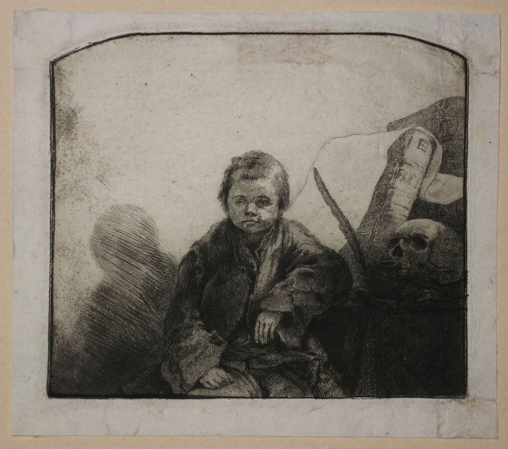 Null NORBLIN DE LA GOURDAINE Jean-Pierre (1745 1830) - "坐着的男孩靠着一张桌子，桌子上有一根羽毛、一个头&hellip;