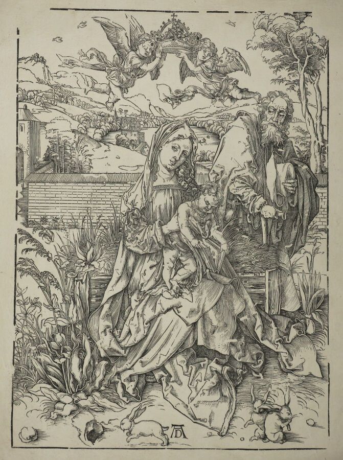Null DÜRER Albrecht (1471 - 1528) - "有三只野兔的神圣家族"，约1496。木刻。在构图的底部有艺术家的签名。参考资料：Bar&hellip;