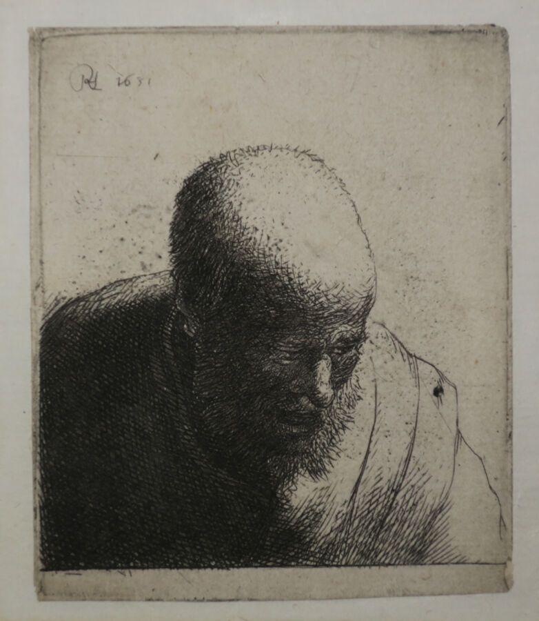 Null REMBRANDT H. Van Rijn (1606 1669) - "Bust of bald man, down, grinning". 163&hellip;