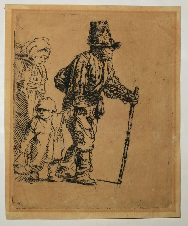 Null REMBRANDT H. Van Rijn (1606 1669) - "带着妻子和孩子的农民" (农民家庭在流浪). 约1652.原始蚀刻画。参考资&hellip;