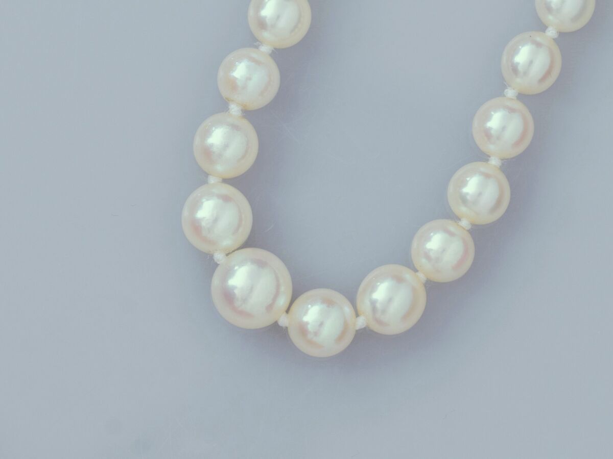 Null Collier de perles de culture Akoya en chute de diamètre 4 à 7.5 mm, fermoir&hellip;