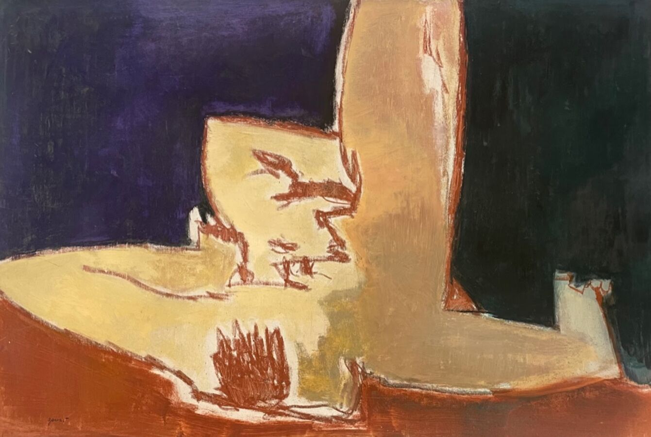 Null GOUASTE René Vertical Nude 1970年 板上油画。左下方有签名。背面有日期和会签，尺寸60 x 90厘米