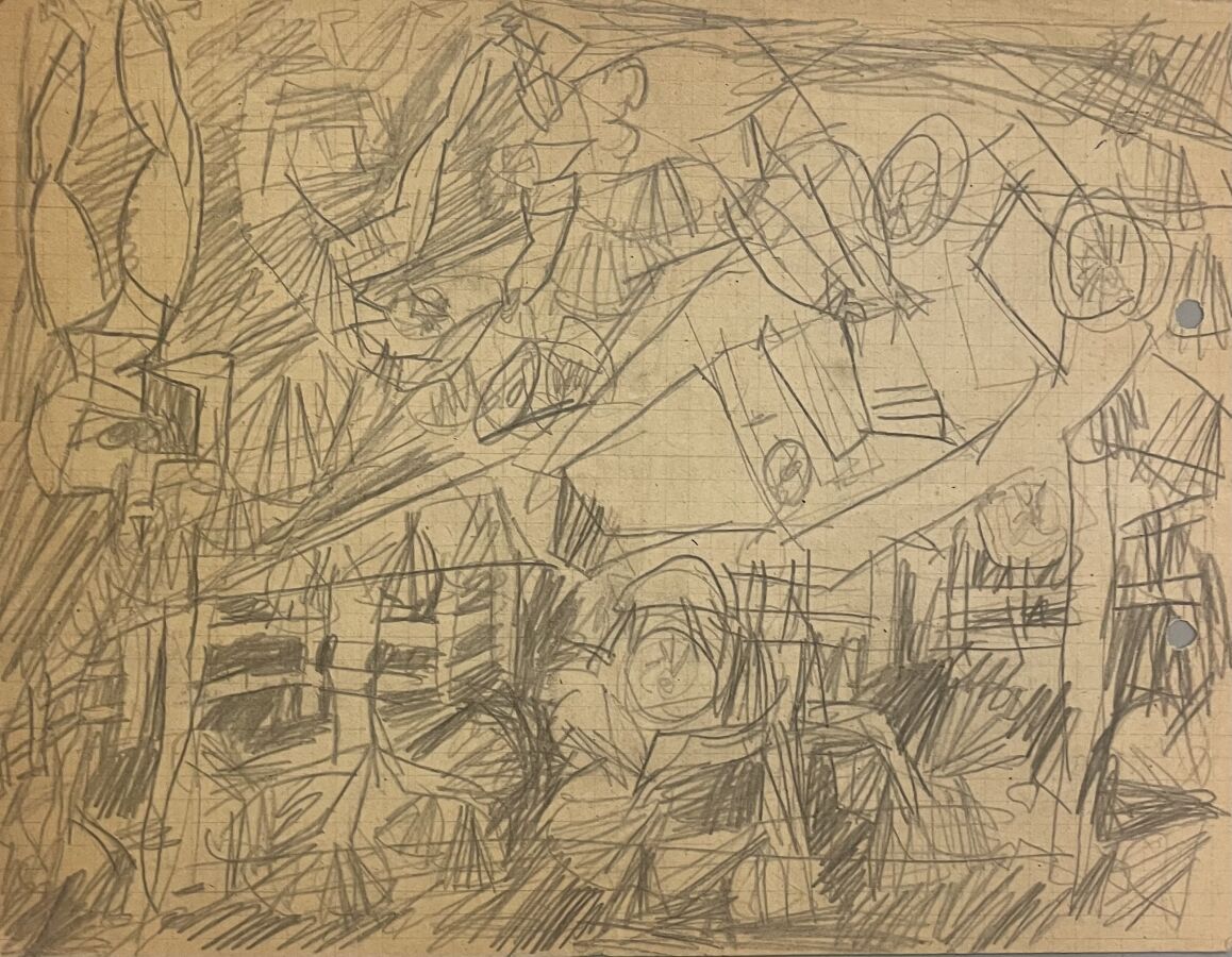 Null 巴黎-加布里埃尔 纸上铅笔画。格式21 x 27厘米