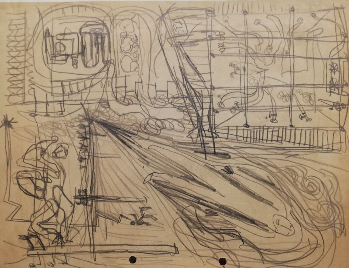 Null 巴黎-加布里埃尔 纸上铅笔画。格式 21 x 27 cm