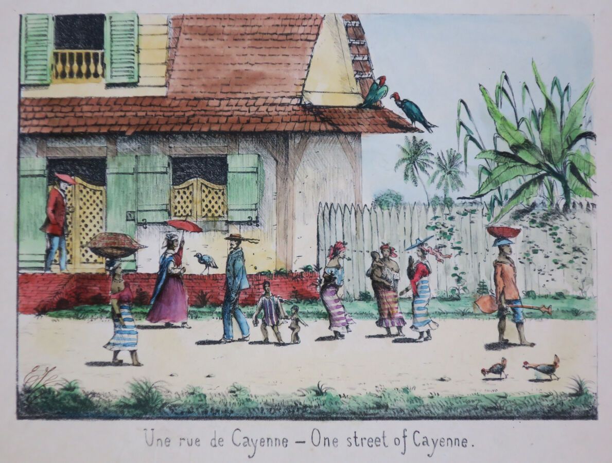 Null GUYANE - "Une rue de CAYENNE - One street of Cayenne". XIXème. Lithographie&hellip;