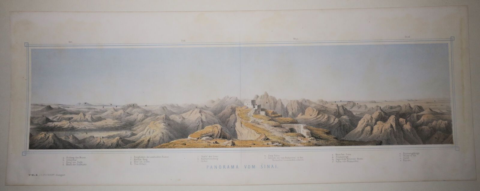 Null 埃及--西奈半岛--"西奈半岛全景图"。19世纪。彩色平版印刷。梭织纸上的证明不错。在下边的空白处有交叉引用。边缘。20 x 52,5 cm。状况A（&hellip;