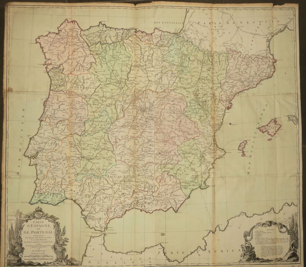 Null 驿站 - "西班牙和葡萄牙地图，包括这两个王国的驿站路线及其他，由国王的工程师-地理学家布莱恩先生绘制"。在巴黎，在Sr DESNOS，地球仪和球体的&hellip;