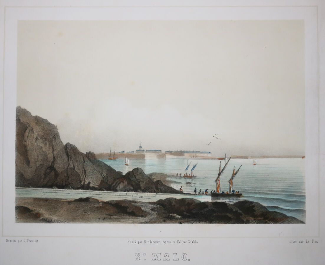 Null ILLE-ET-VILAINE (35) - "SAINT-MALO, vista da DINARD". XIX secolo. Litografi&hellip;