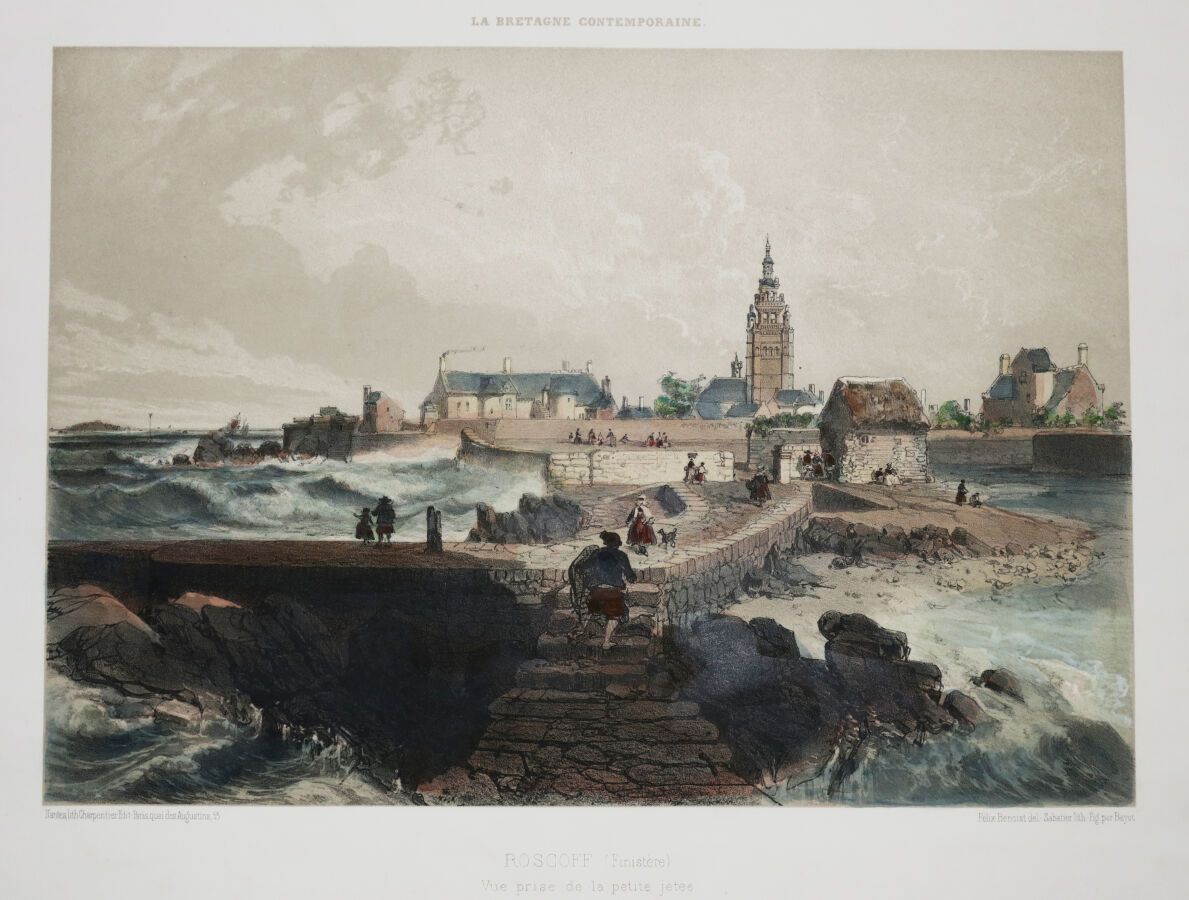 Null FINISTERE (29) - "ROSCOFF, View from the small pier". 19th century. Lithogr&hellip;
