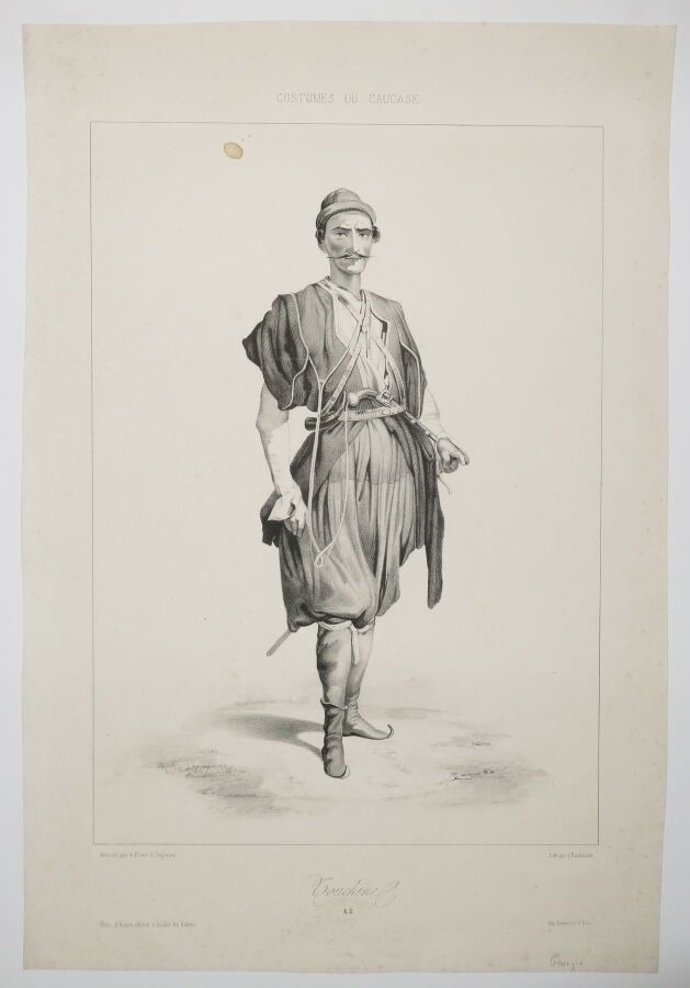 Null 乔治亚州--"TOUCHINE，CAUCASUS的服装"。19世纪。石版画，根据G.加加林王子的画作，由J.巴赫曼创作。纬纱纸上的样书，由勒梅西尔印刷&hellip;