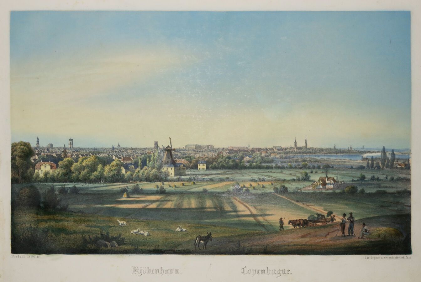 Null 丹麦 - "科彭黑格 "景观。19世纪。根据诺达尔-格罗夫绘制的彩色石版画。在I.W. Tegner & Kiffendorff公司的纬纱纸上印刷。 &hellip;