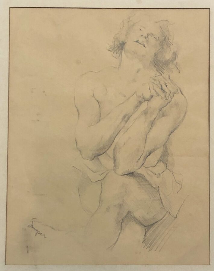 Null DRAWING - [Study of a man, front]. 19th century. Signed in pencil at the bo&hellip;