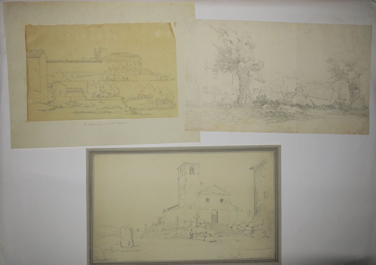 Null 意大利 - 罗马 - 3幅纸上铅笔画，其中一幅描绘了从Angelica门看VATICAN。每幅画约21 x 35厘米。状况A（有时会有一些轻度氧化）。