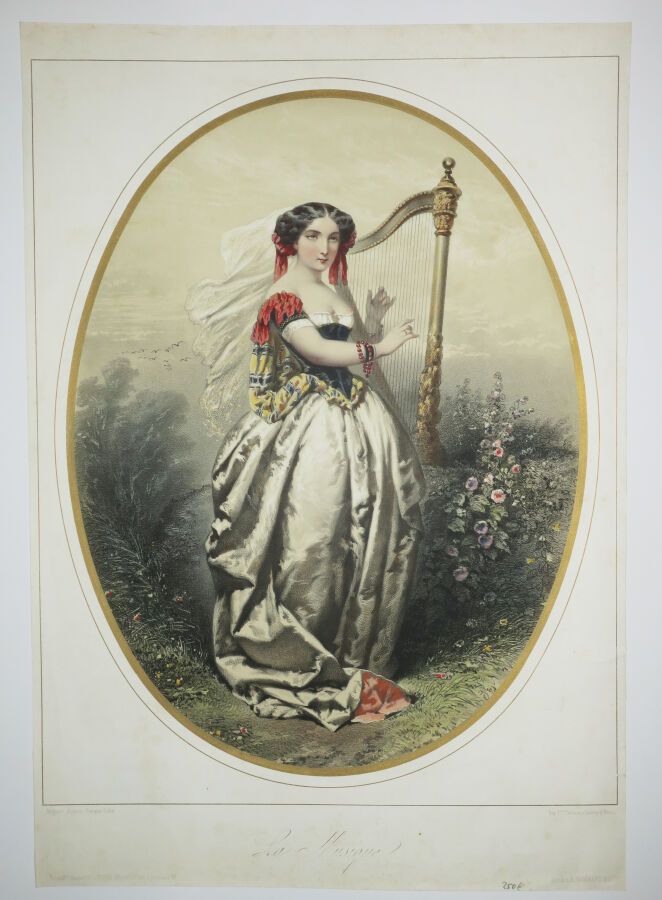 Null "LA MÚSICA". Siglo XIX. Litografía según COMPTE-CALIX, de Régnier. Colores &hellip;