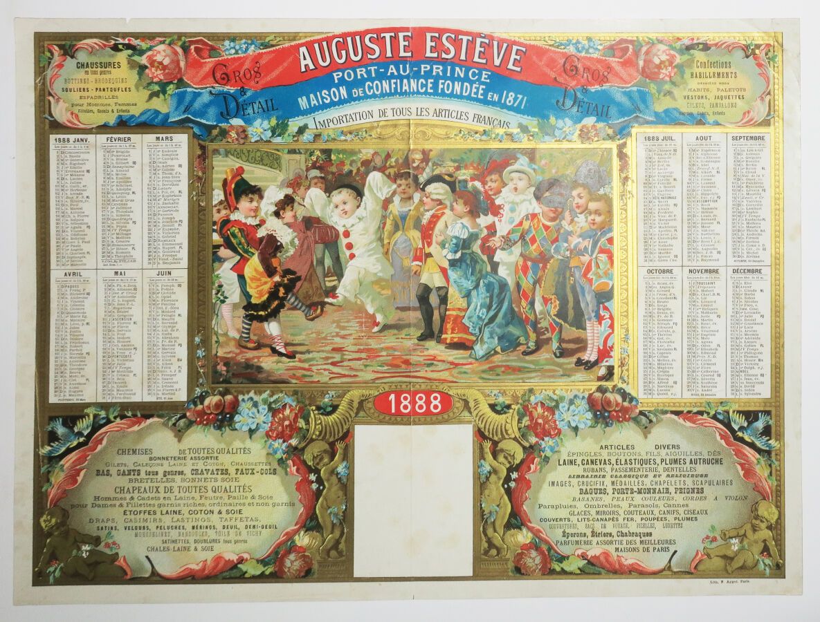 Null 1888年广告日历，为AUGUSTE ESTEVE, PORT-AU-PRINCE (HAITI)，一家成立于1871年的值得信赖的公司（进口所有法国&hellip;