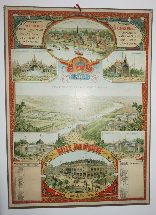 Null 罕见的1900年《BELLE JARDINIERE》日历，附有巴黎的各种景观（艾菲尔铁塔、电力宫、大皇宫、小皇宫和1900年巴黎万国博览会的全景）。安&hellip;