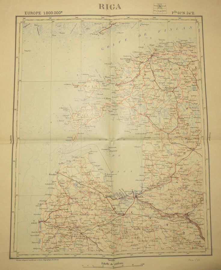 Null 拉脱维亚 - "RIGA "周围的地图。二十世纪初。由军队的地理服务部门绘制、旋转雕刻并出版。边缘。折叠，无背胶。60 x 50厘米。状况A（状况良好&hellip;