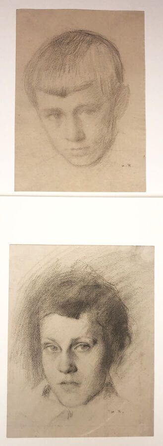 Null 罗耶-亨利-保罗（第十九次）--2幅代表儿童肖像的画作。每幅作品都有艺术家用铅笔签名的首字母 "H.R"，每幅作品约27 x 20.5厘米。状况A（其&hellip;