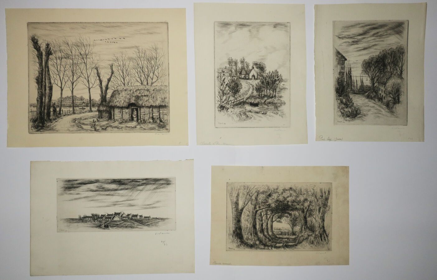 Null FRELAUT Jean (1879 - 1954) - Meeting of 5 etchings: 1-"La passée". 1938. Pr&hellip;