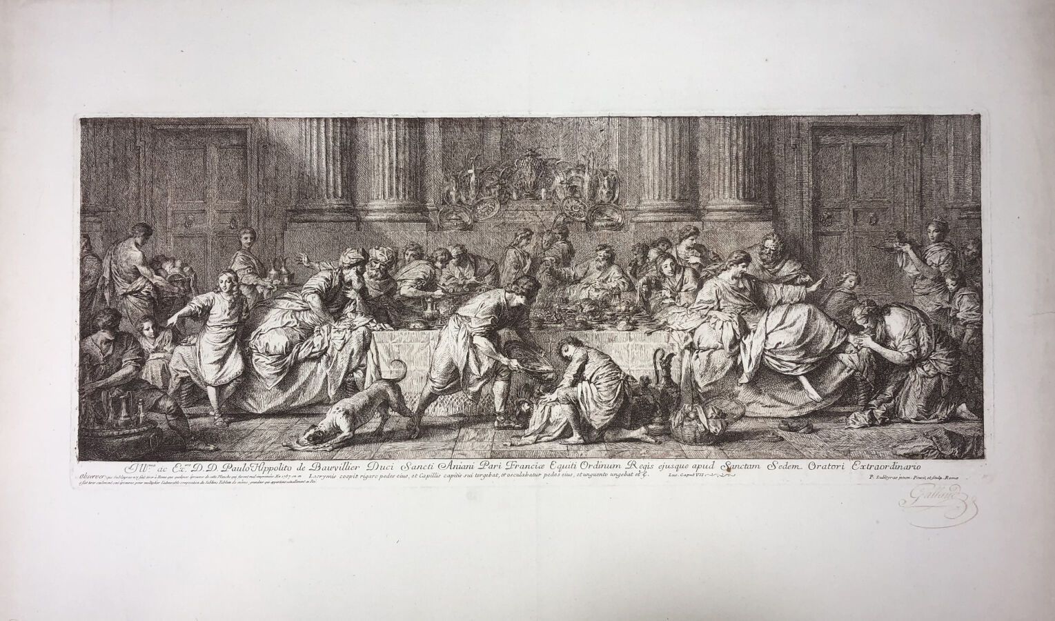 Null 苏比利亚-皮埃尔（1699 - 1749）--"玛丽-马德兰在法利赛人西蒙家为基督擦脚。蚀刻。在铺装纸上用双色纸印刷。参考文献：Portalis an&hellip;