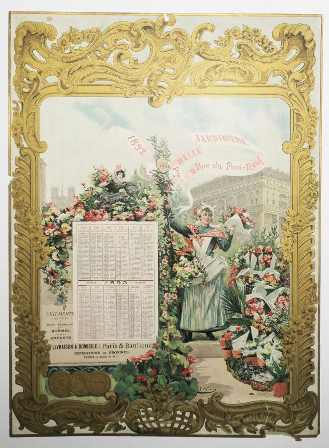 Null 1892年LA BELLE JARDINIERE日历--由Georges CLAIRIN（1843-1919）插图。纸上摄影机械印刷。为男性和儿童量身&hellip;