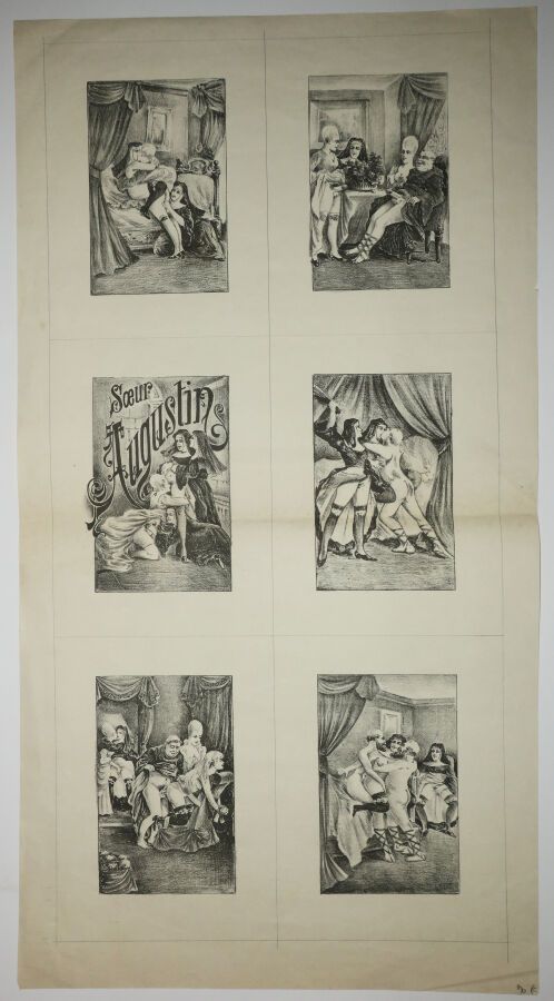 Null EROTICA - "HERMANA AUGUSTIN". Siglo XIX. 6 viñetas litografiadas impresas e&hellip;