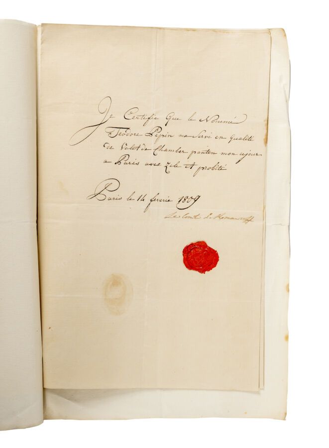 Null Comte Nicolas de Roumianzoff. Lettre signée. Paris, 14 février 1809.
Certif&hellip;