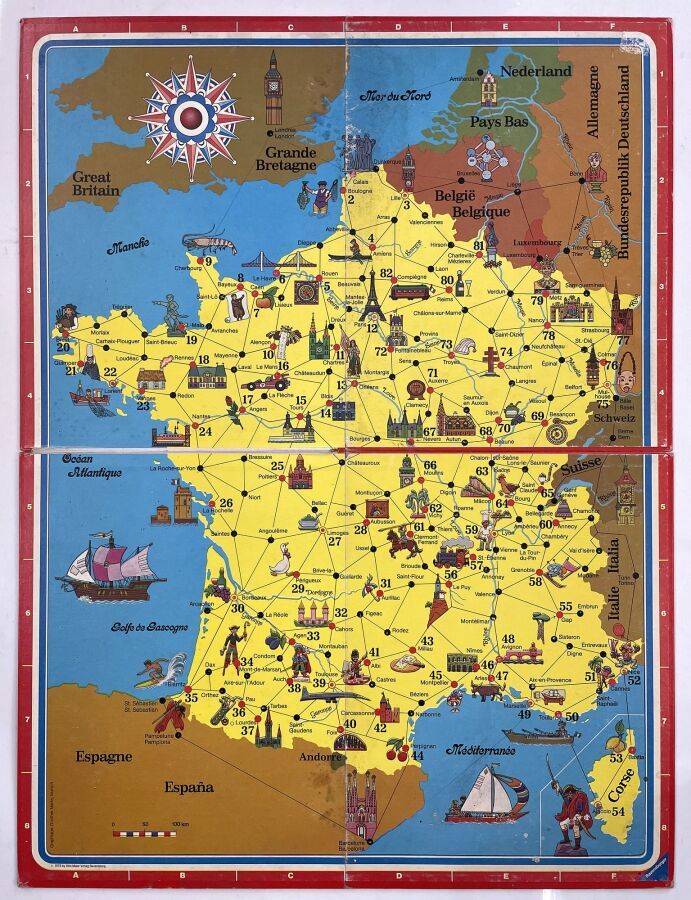 Null SCHEDA DI GIOCO - RAVENSBURGER - "Voyage en France" - XX secolo - Scheda di&hellip;