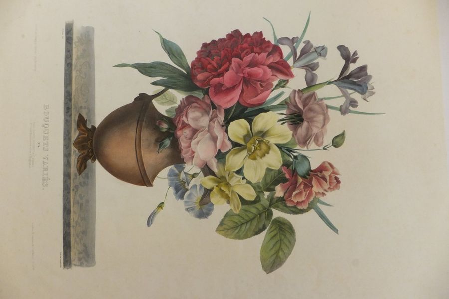Null FLEURS, Lot de deux lithographies : - Bouquets variés N°4, par Jules SETTE &hellip;