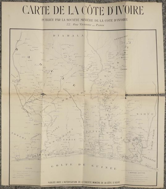 Null CÔTE D'IVOIRE - "CARTE DE LA CÔTE D'IVOIRE", publiée par la Société MINIERE&hellip;