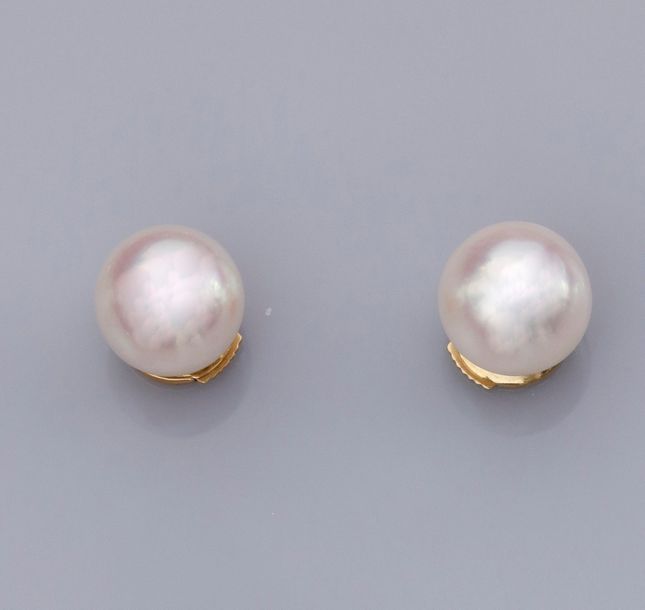 Null Paire de boucles d'oreilles serties de perles de culture diamètre 7.5/8 mm,&hellip;