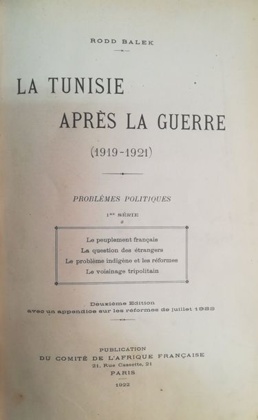 Null MONCHICOURT (Charles). 

La Tunisie après la guerre (1919-1921). Paris, Pub&hellip;
