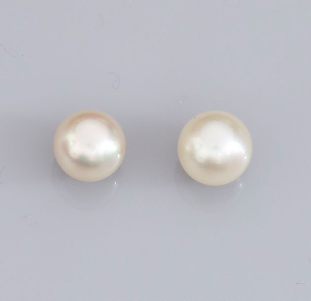   Paire de boucles d'oreilles serties de perles de culture diamètre 7.5/8 mm, Ja&hellip;