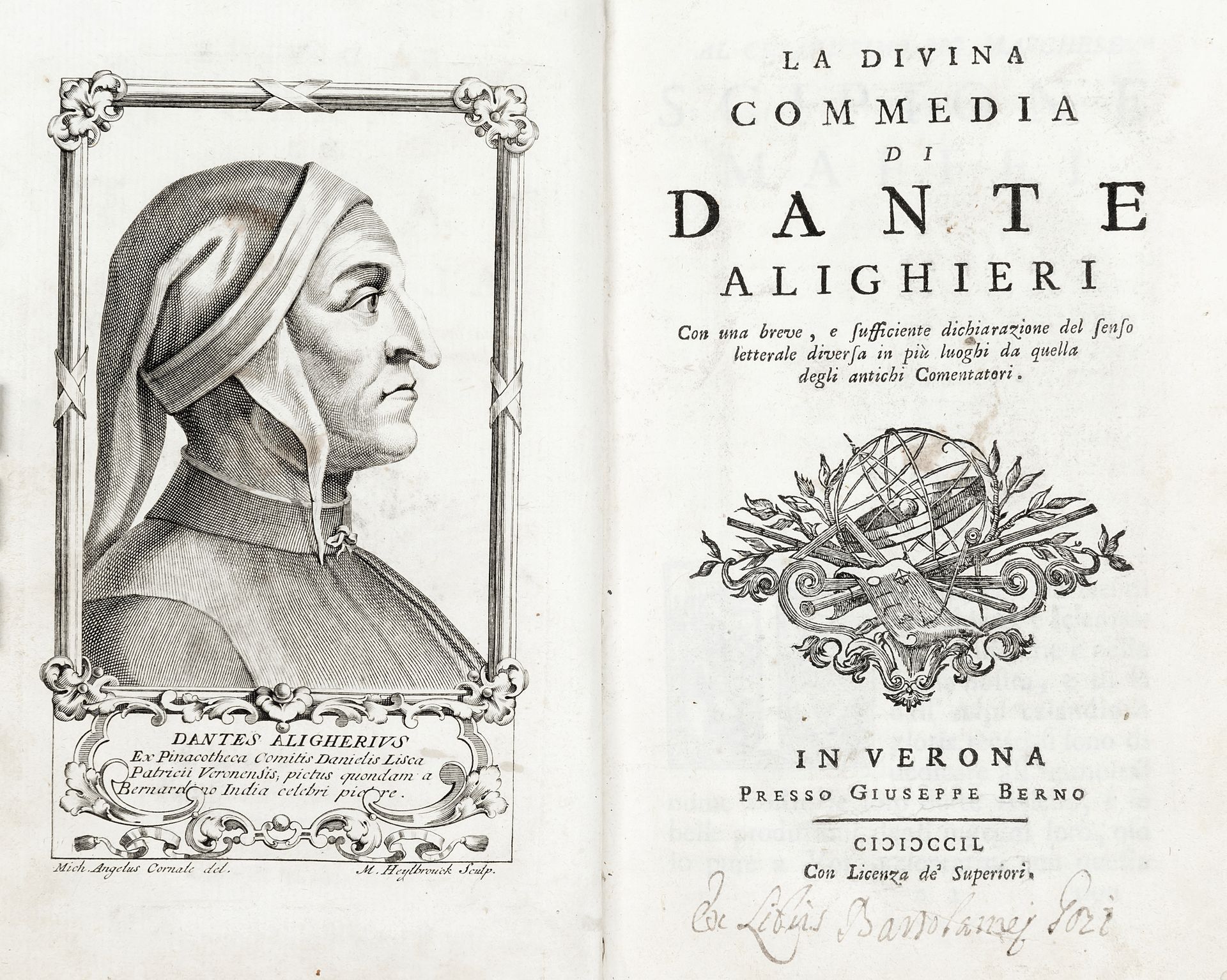 DANTE ALIGHIERI (1265-1321) - La Divina Commedia. Verona: Berno, 1749. Co... DAN&hellip;