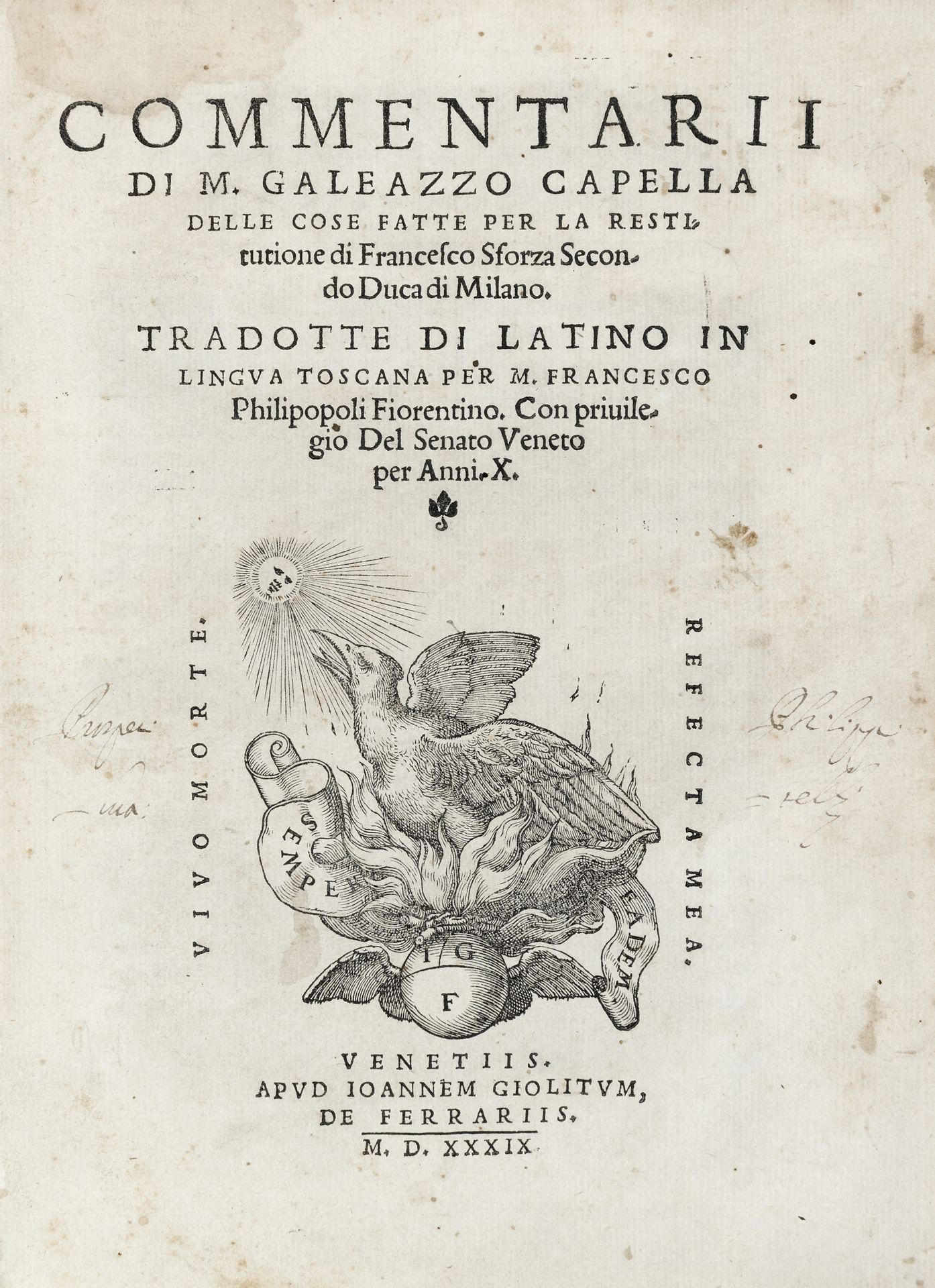 CAPELLA, Galeazzo (1487-1537) - Commentari delle cose fatte. Venice: Giova... CA&hellip;