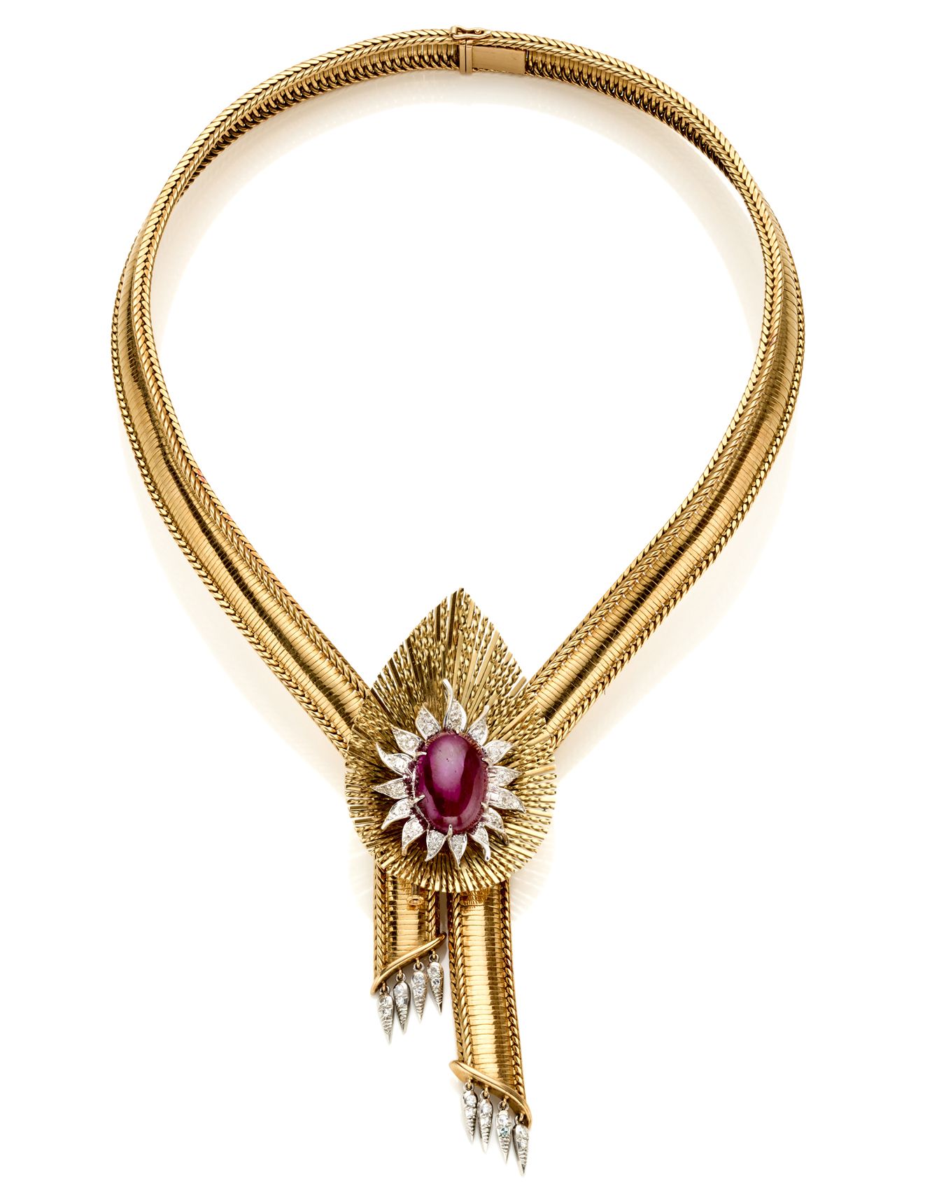 Null STERLE' Collana flessibile in oro giallo con pendenti in platino e diamanti&hellip;