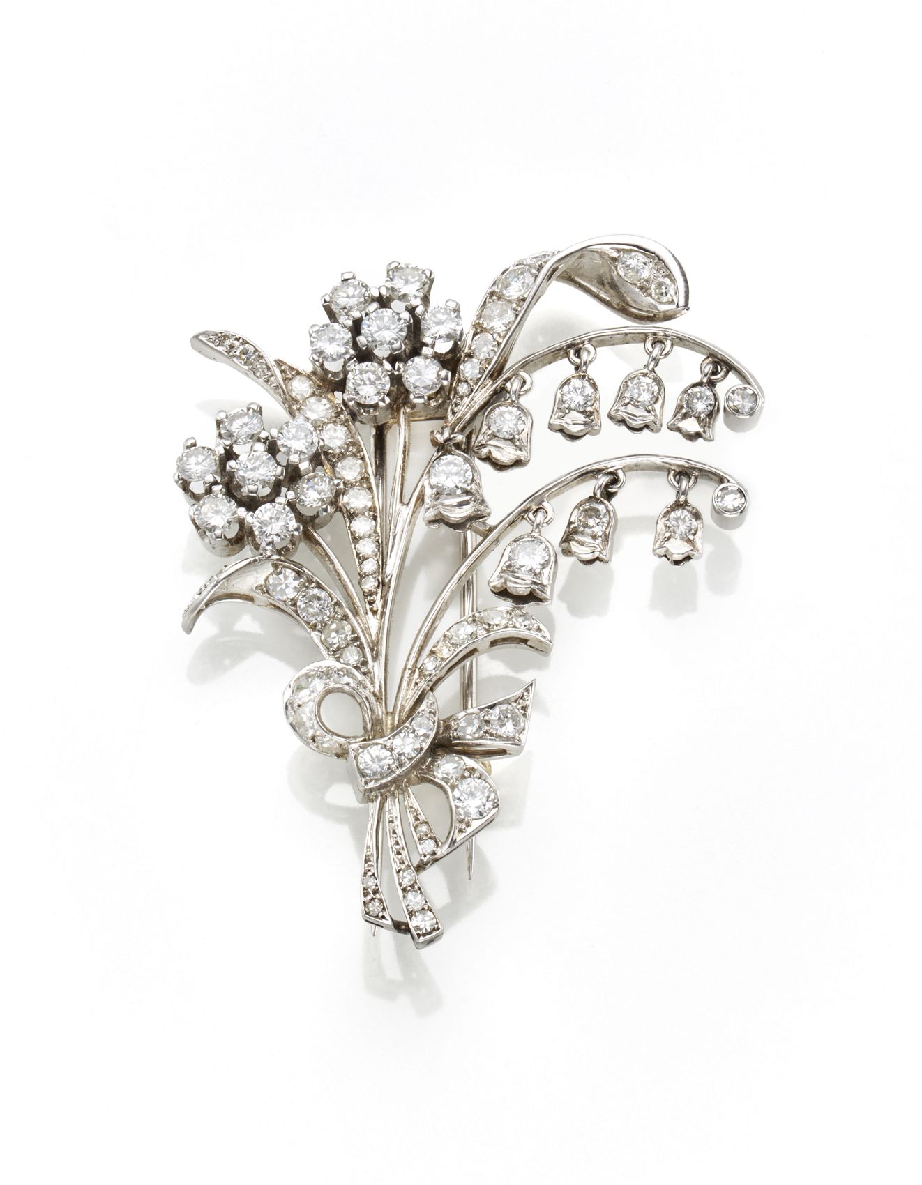 Null Spilla floreale in oro bianco con diamanti disegnati come margherite e pend&hellip;