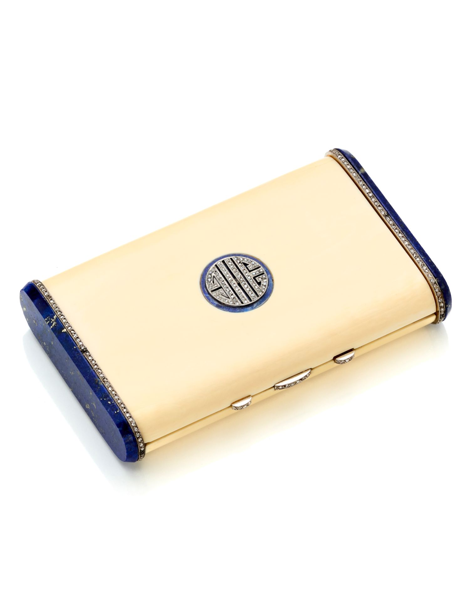 Null 
JANESICH
Yellow gold ivory vanity case with lapis lazuli sides accented wi&hellip;