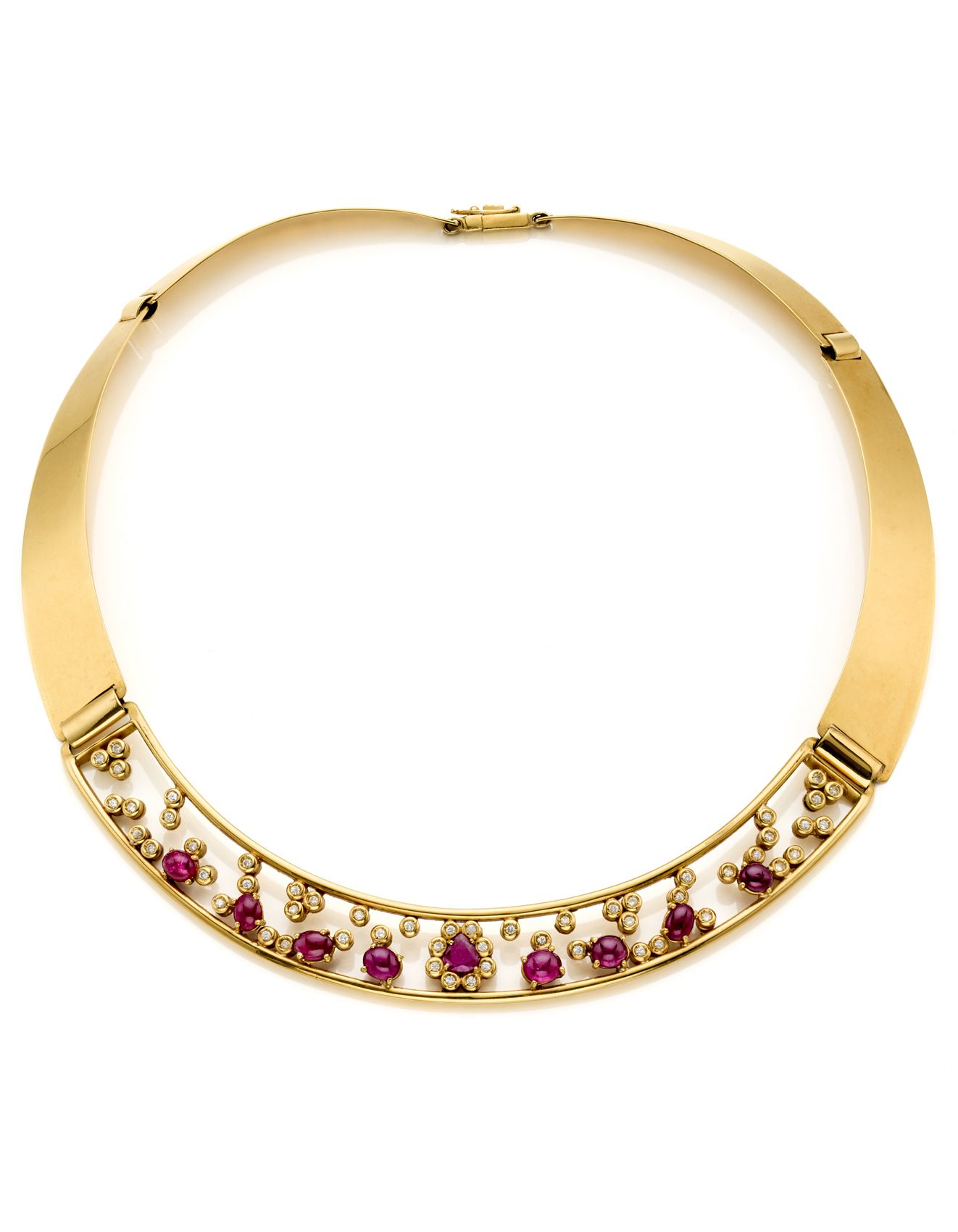Null Yellow gold articulated necklace accented with diamonds and cabochon rubies&hellip;