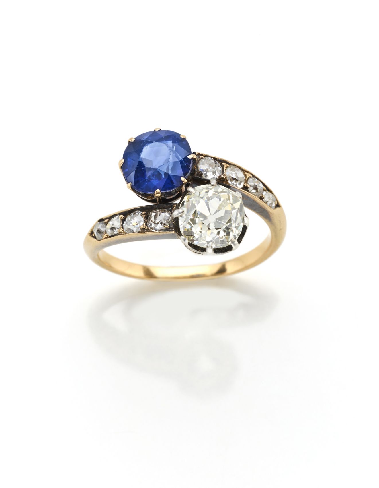 Null Cushion cut ct. 1.30 circa diamond and round ct. 1.70 circa sapphire gold a&hellip;