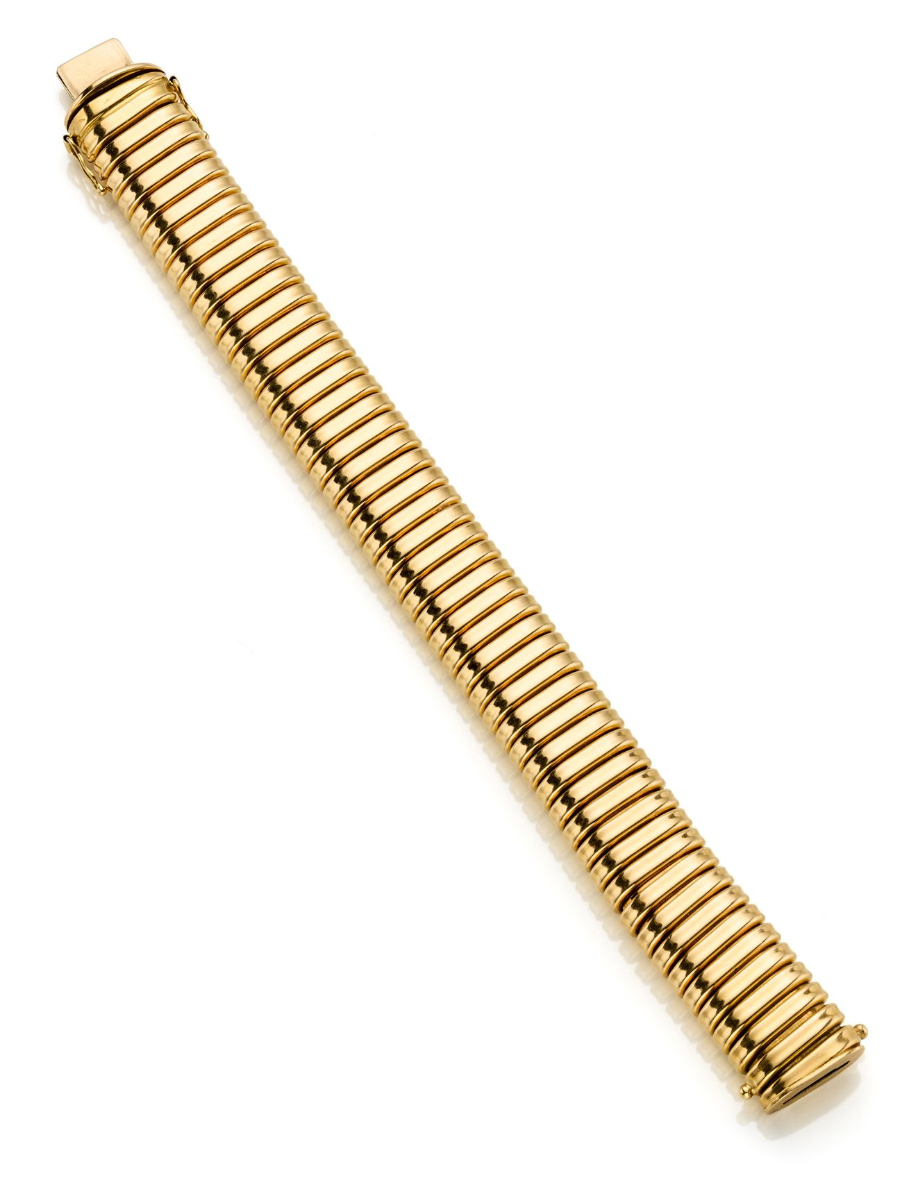 Null Yellow gold tubogas bracelet, g 97.28 circa, length cm 18.50, h cm 1.70 cir&hellip;