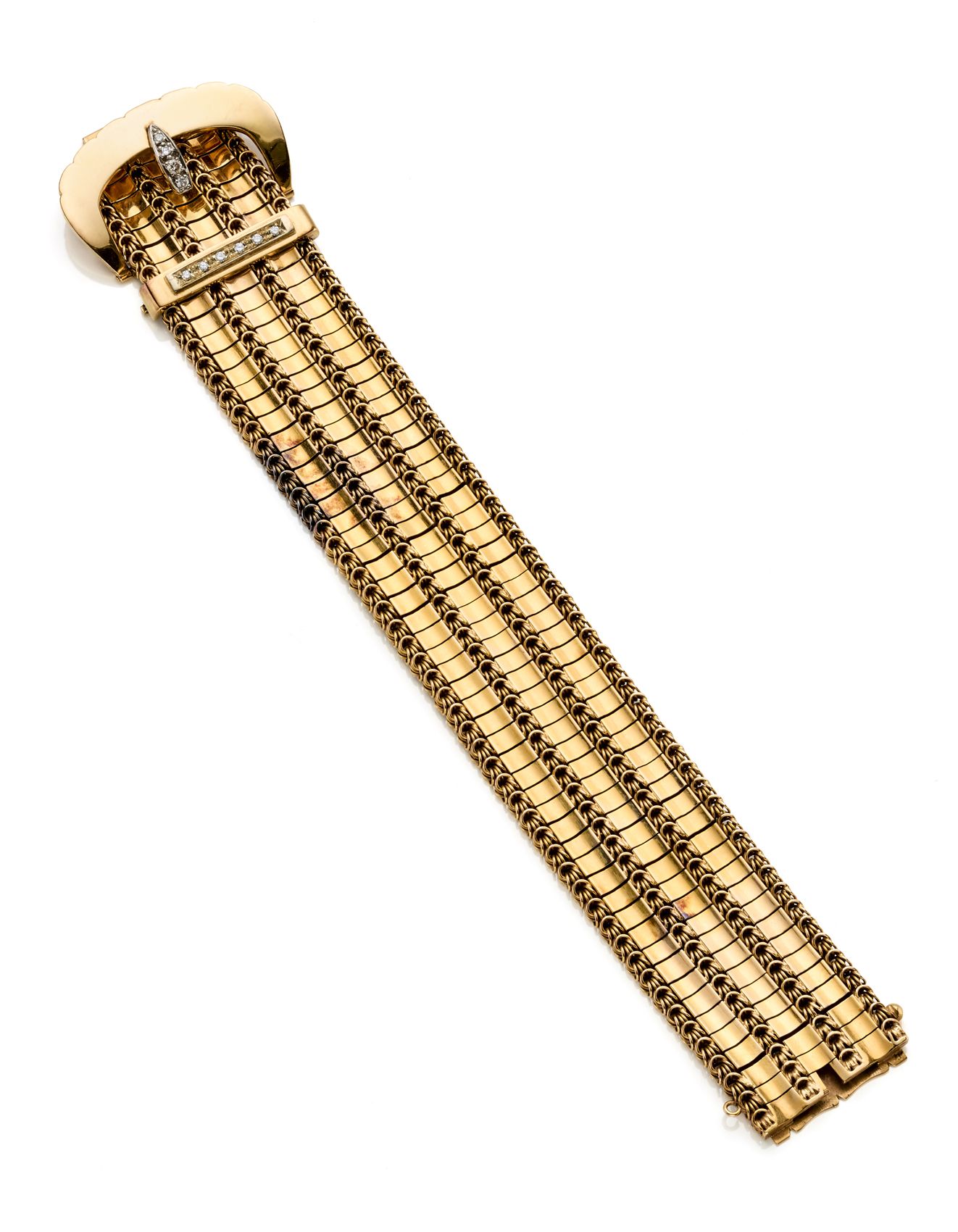 Null Bracelet à fascia flessibile in oro giallo con fibbia rifinita in diamanti,&hellip;