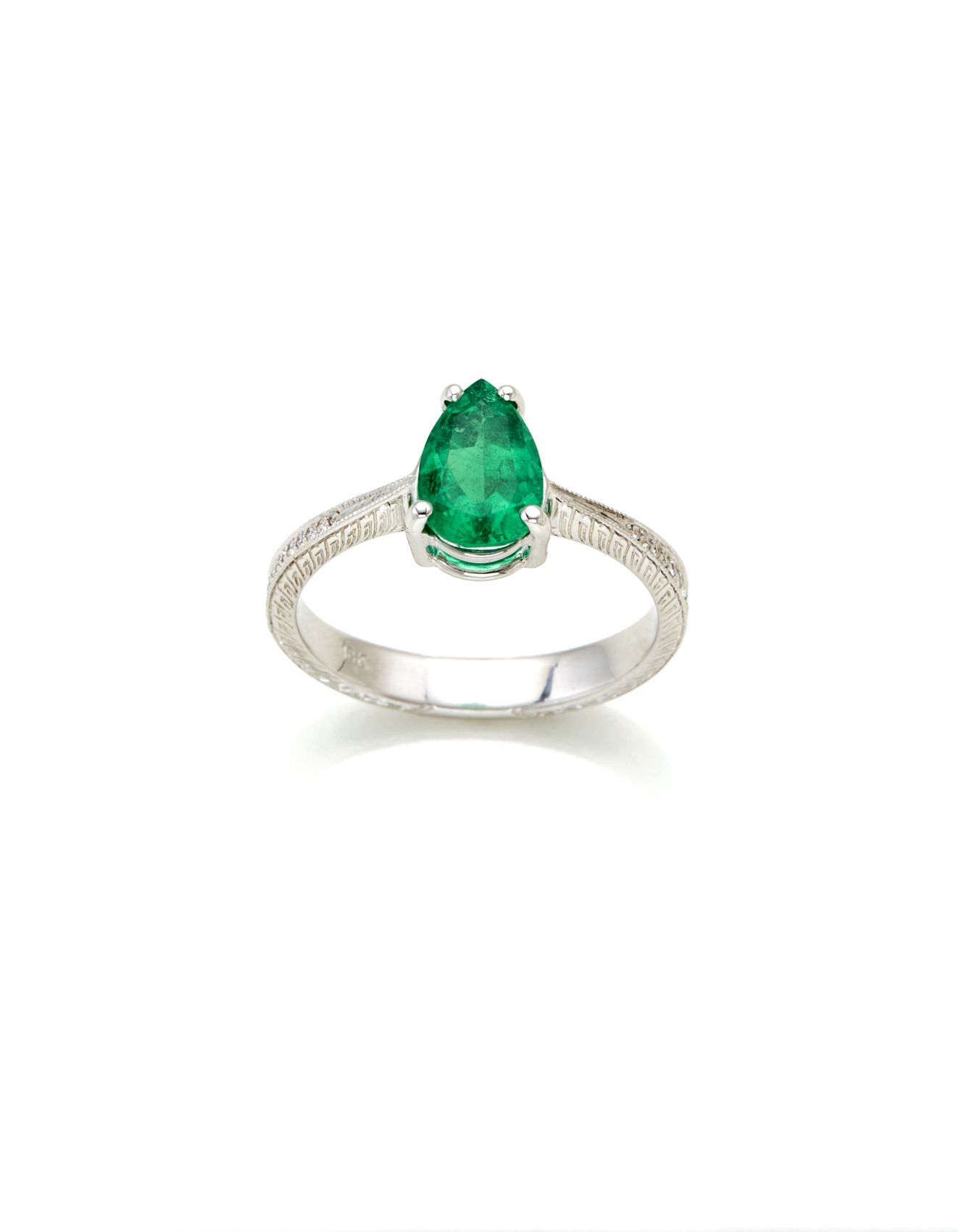 Null Pear shaped ct. 1.39 emerald white gold ring accented with graduated diamon&hellip;
