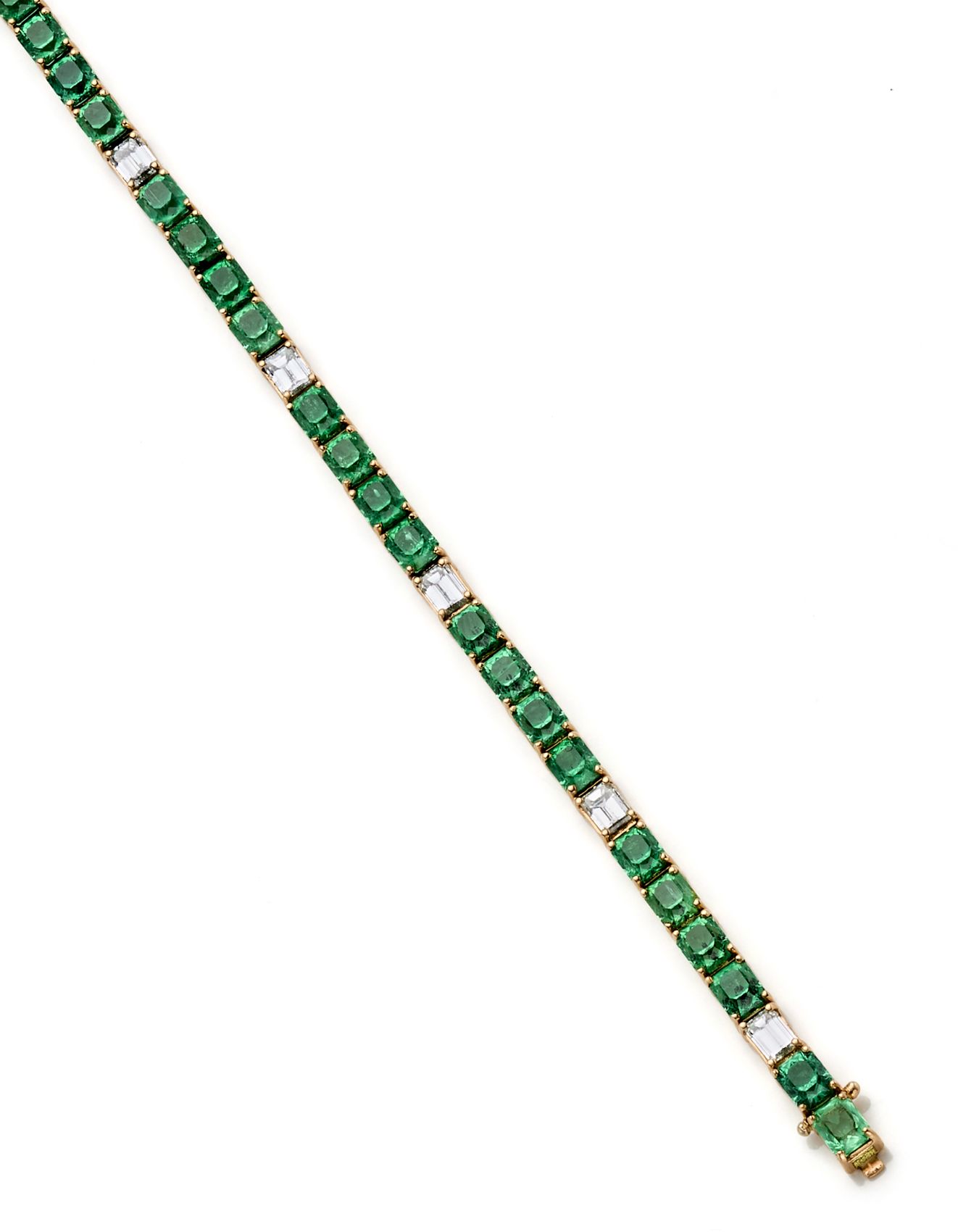 Null Achteckiges Tennisarmband aus Rotgold mit Smaragden und Diamanten, Smaragde&hellip;