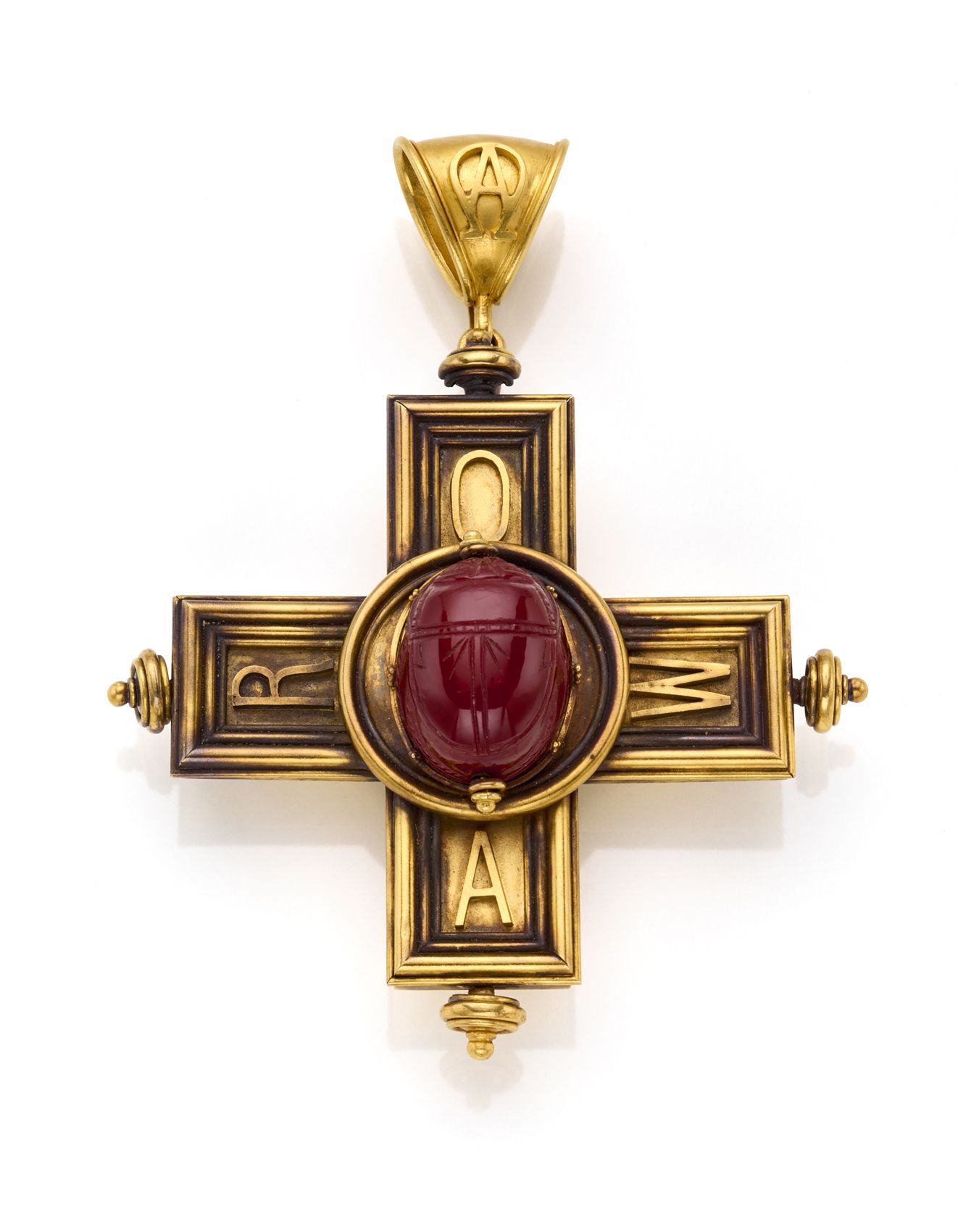 Null Pendentif/broche en or jaune à croix grecque avec au centre un scarabée en &hellip;