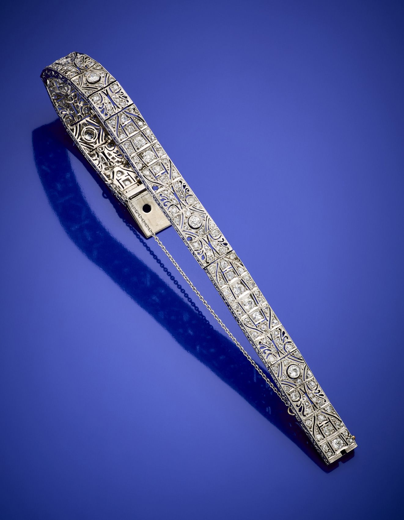 Null Bracelet en platine avec diamants, g 29,65 env., longueur cm 19,50 env. (dé&hellip;