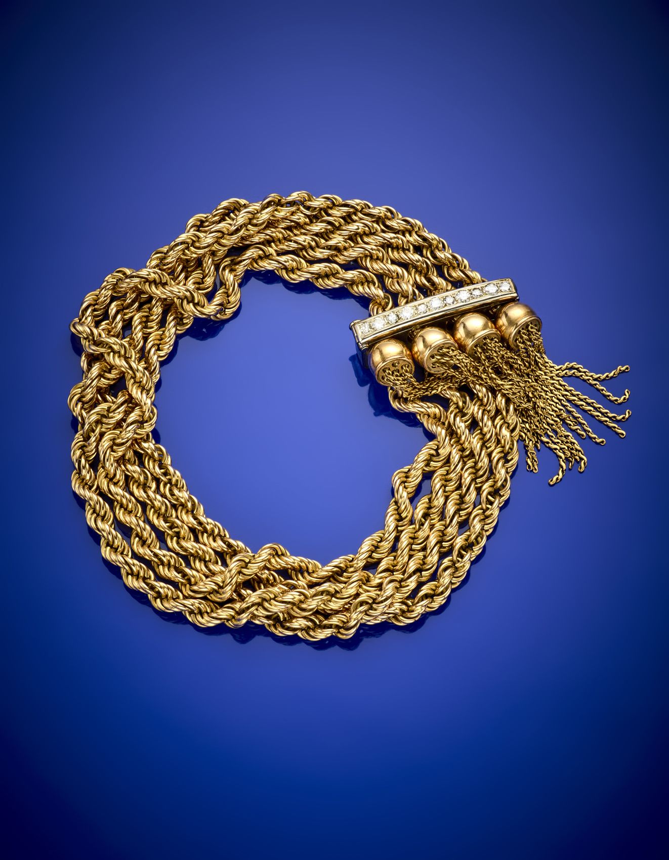 Null Bracelet à plusieurs fils de chaîne annelée avec glands, fermoir en or blan&hellip;