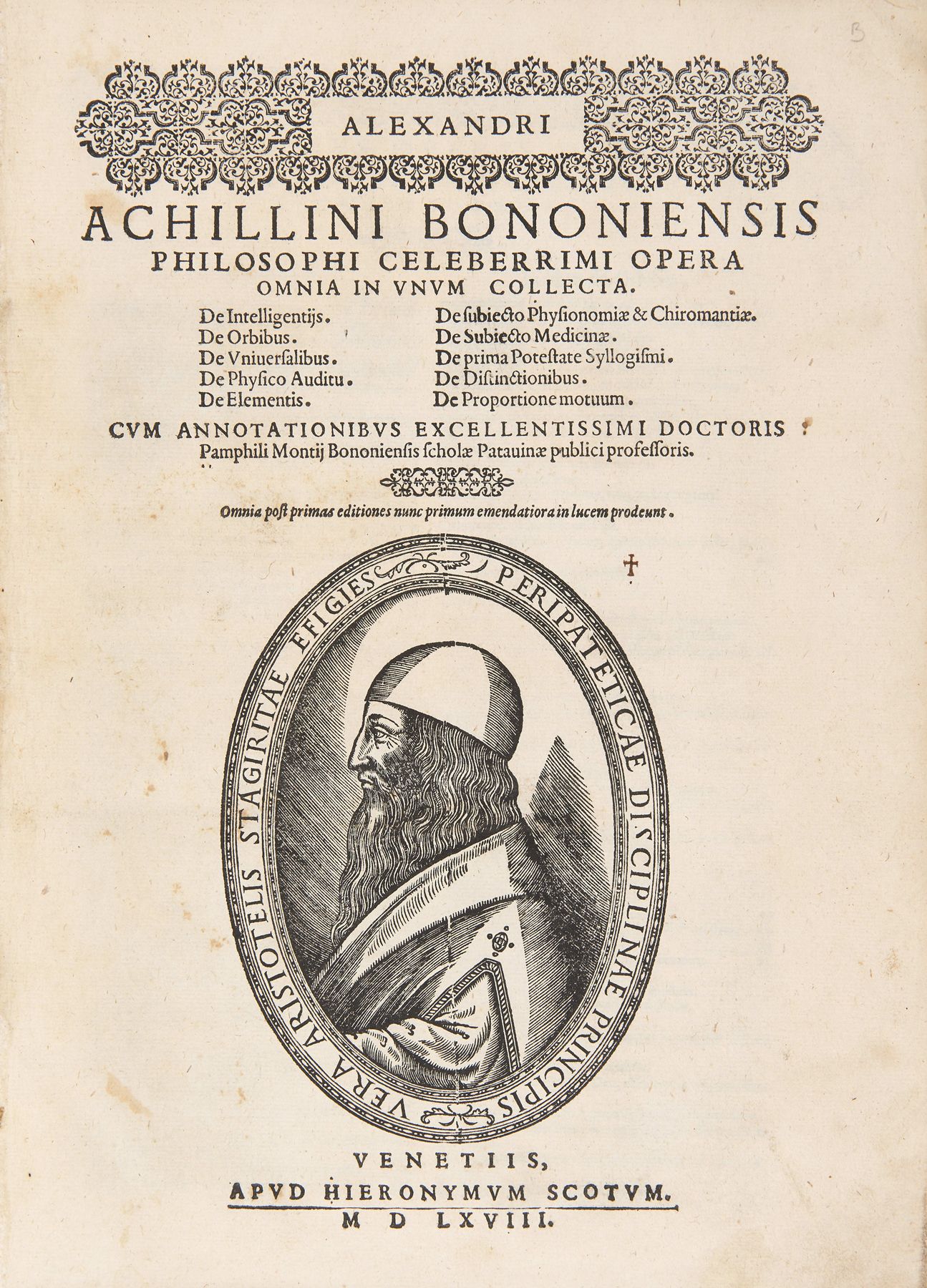 Null ACHILLINI, Alessandro (1463-1512) - Opera omnia in unum collecta. Venecia: &hellip;